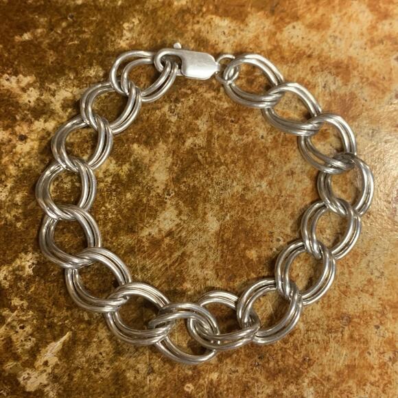 Sterling Silver Double Link Bracelet Vintage - Picture 5 of 9